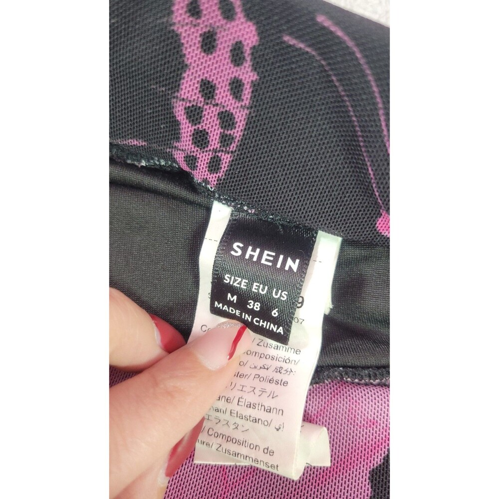 ​Shein Pink Butterfly Mesh Print Skinny Leggings Pants Medium US 6 Stretchy - Picture 3 of 10